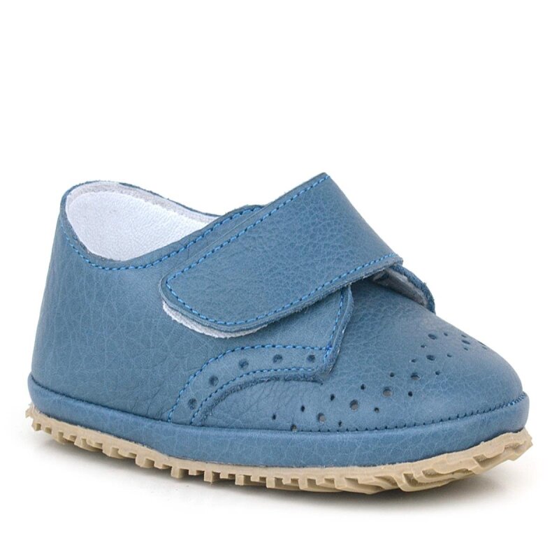 Genuine Leather Navy Blue Velcro Baby Bootie Shoes - hapshoe kids