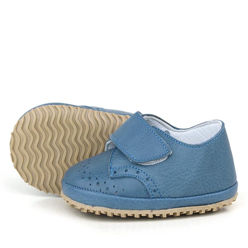 حذاء أطفال من الجلد الطبيعي بشريط فيلكرو أزرق داكن - 5