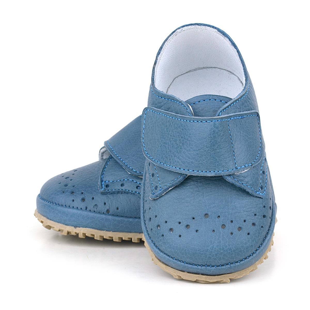 حذاء أطفال من الجلد الطبيعي بشريط فيلكرو أزرق داكن - 6