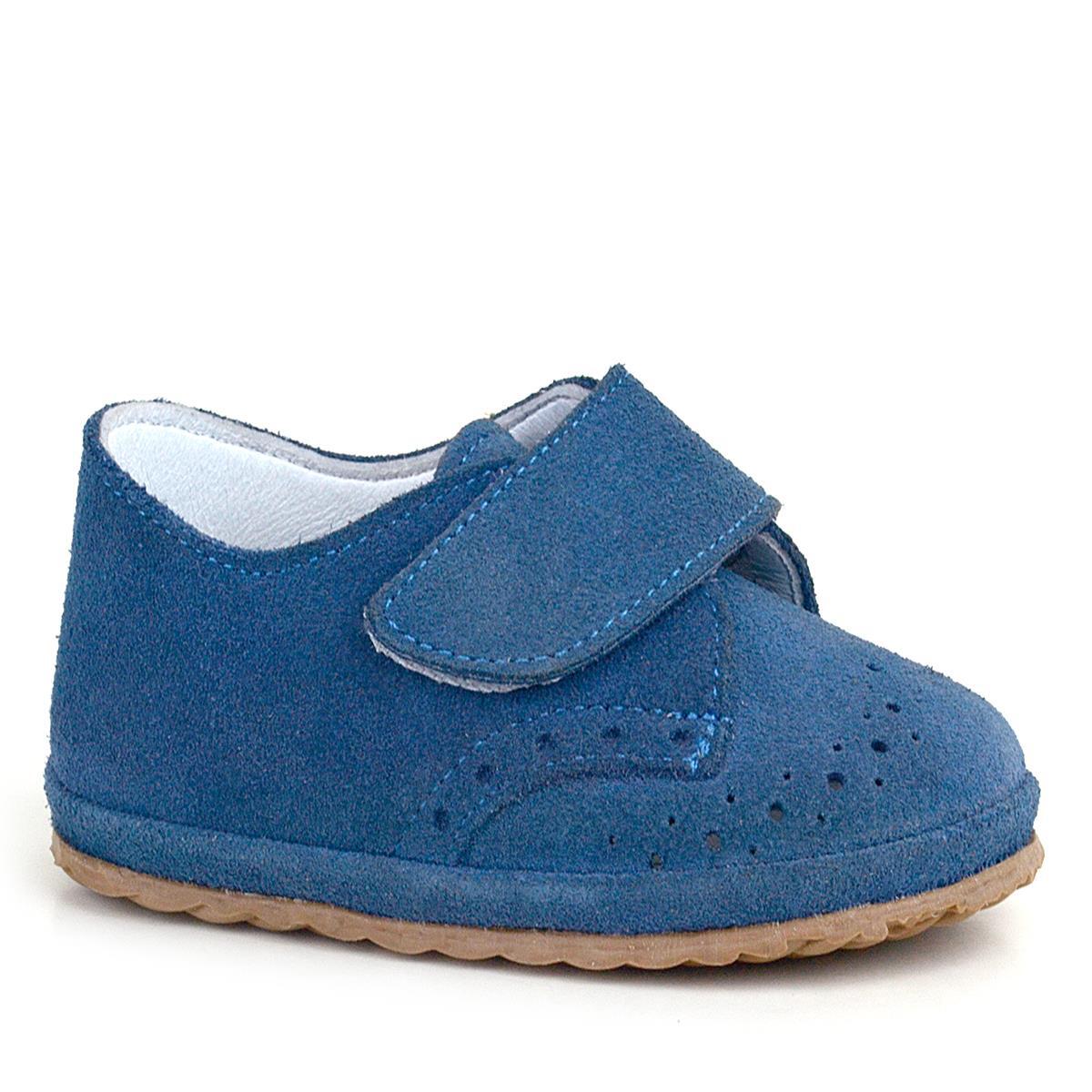 حذاء أطفال من الجلد الطبيعي باللون الأزرق الداكن مع شريط فيلكرو - 2