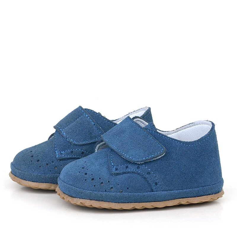 حذاء أطفال من الجلد الطبيعي باللون الأزرق الداكن مع شريط فيلكرو - 5