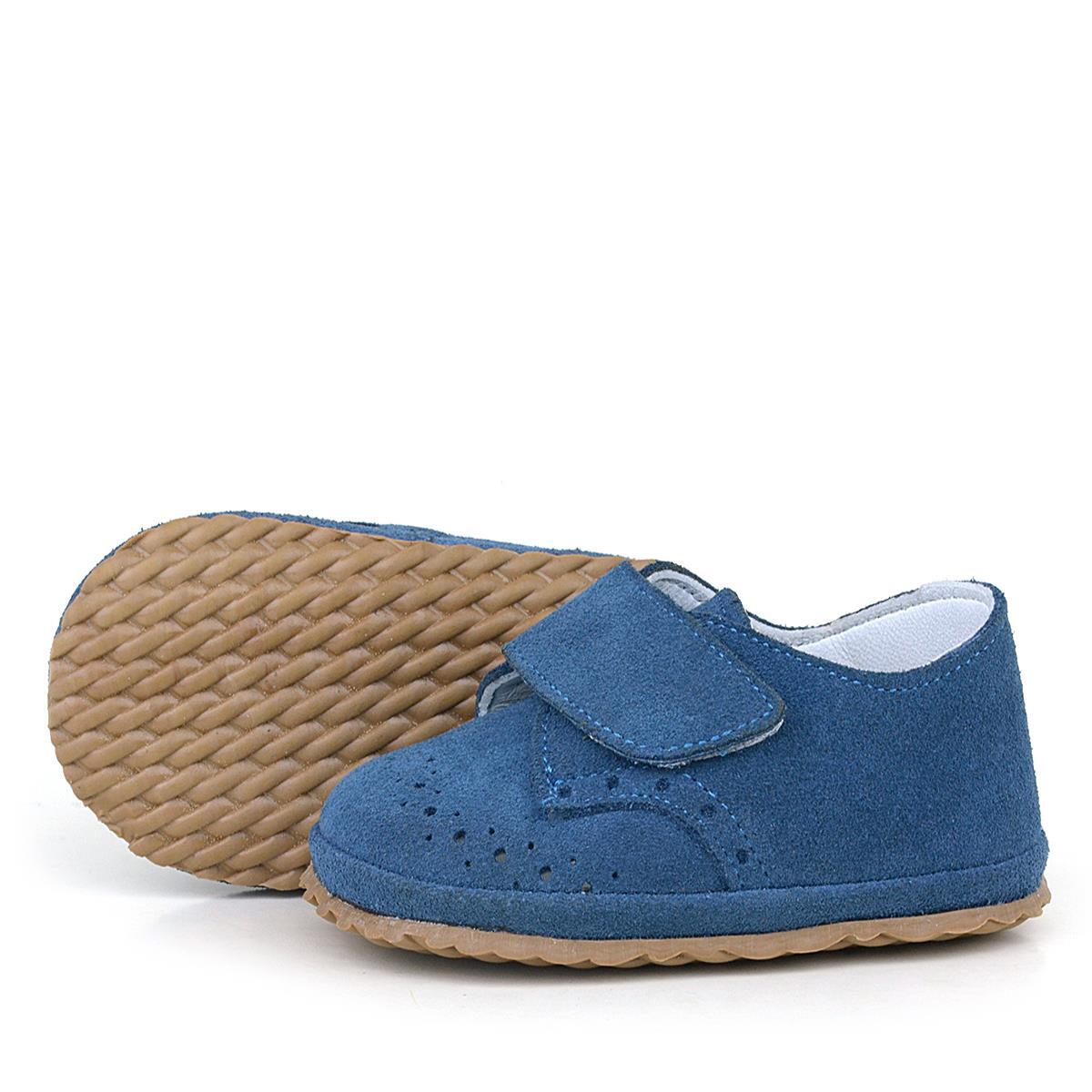 حذاء أطفال من الجلد الطبيعي باللون الأزرق الداكن مع شريط فيلكرو - 6
