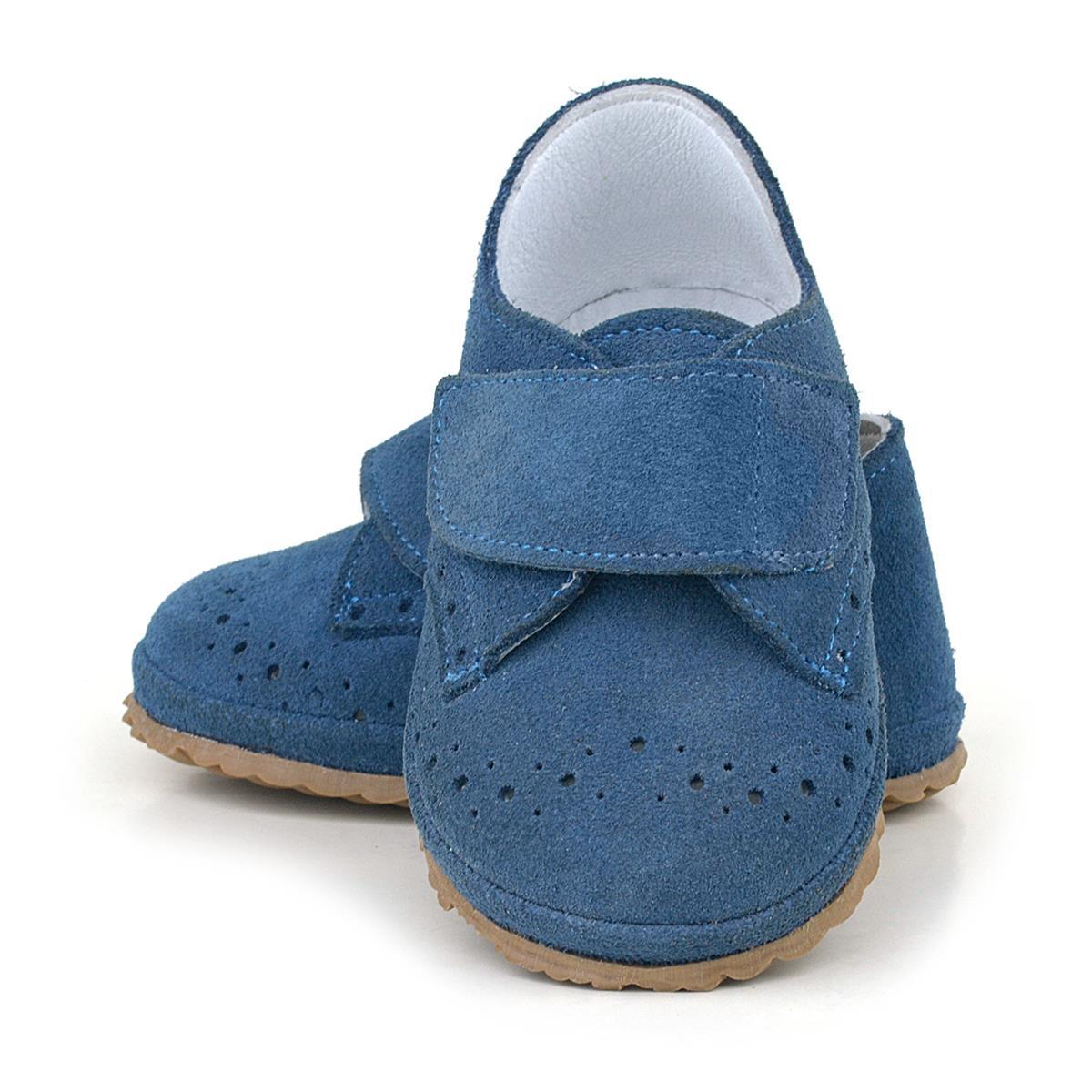 حذاء أطفال من الجلد الطبيعي باللون الأزرق الداكن مع شريط فيلكرو - 7