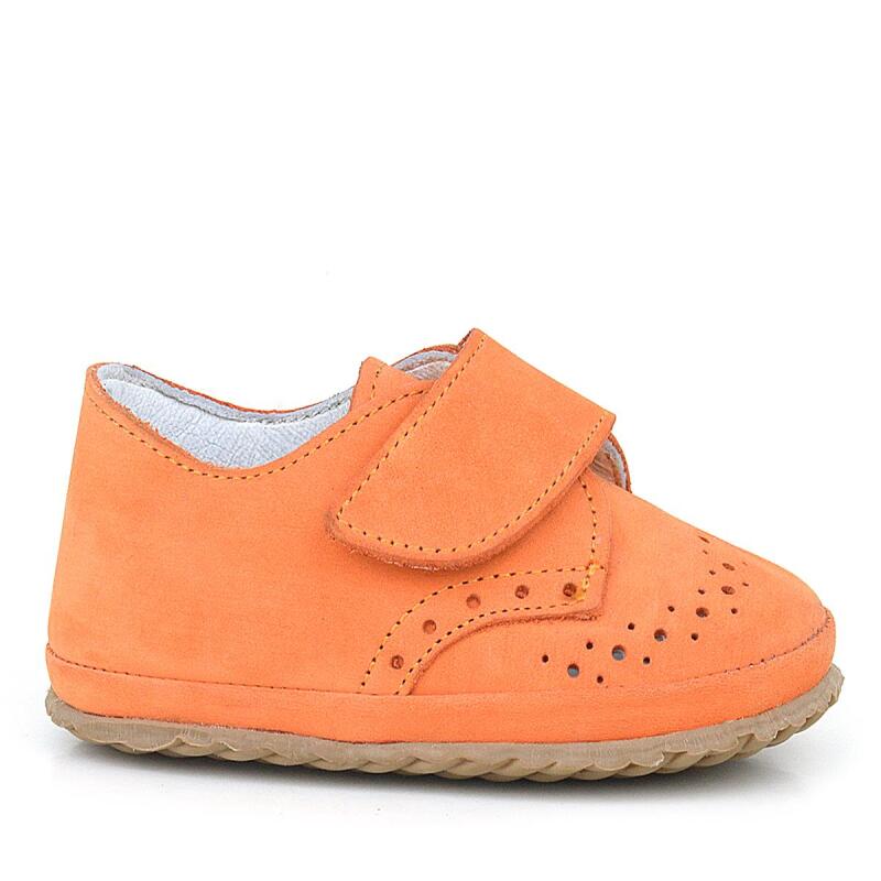Hakiki Deri Turuncu Cırtlı Bebek Patik Ayakkabı - 5