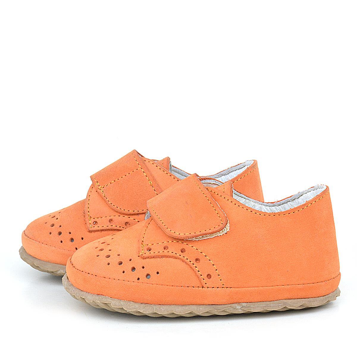 Hakiki Deri Turuncu Cırtlı Bebek Patik Ayakkabı - 6