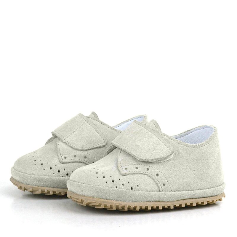 حذاء أطفال من الجلد الطبيعي باللون البيج مع شريط فيلكرو - 5