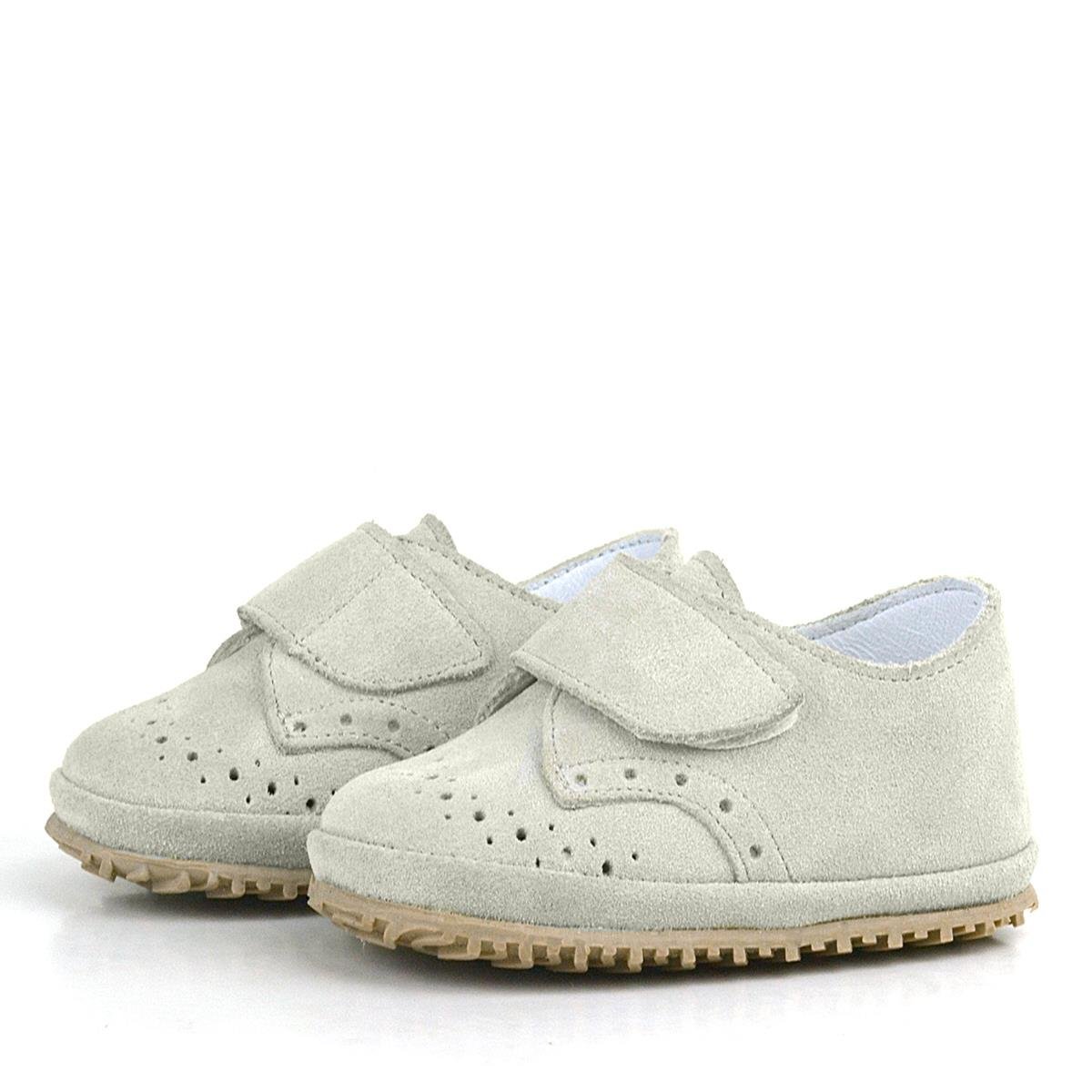 حذاء أطفال من الجلد الطبيعي باللون البيج مع شريط فيلكرو - 5
