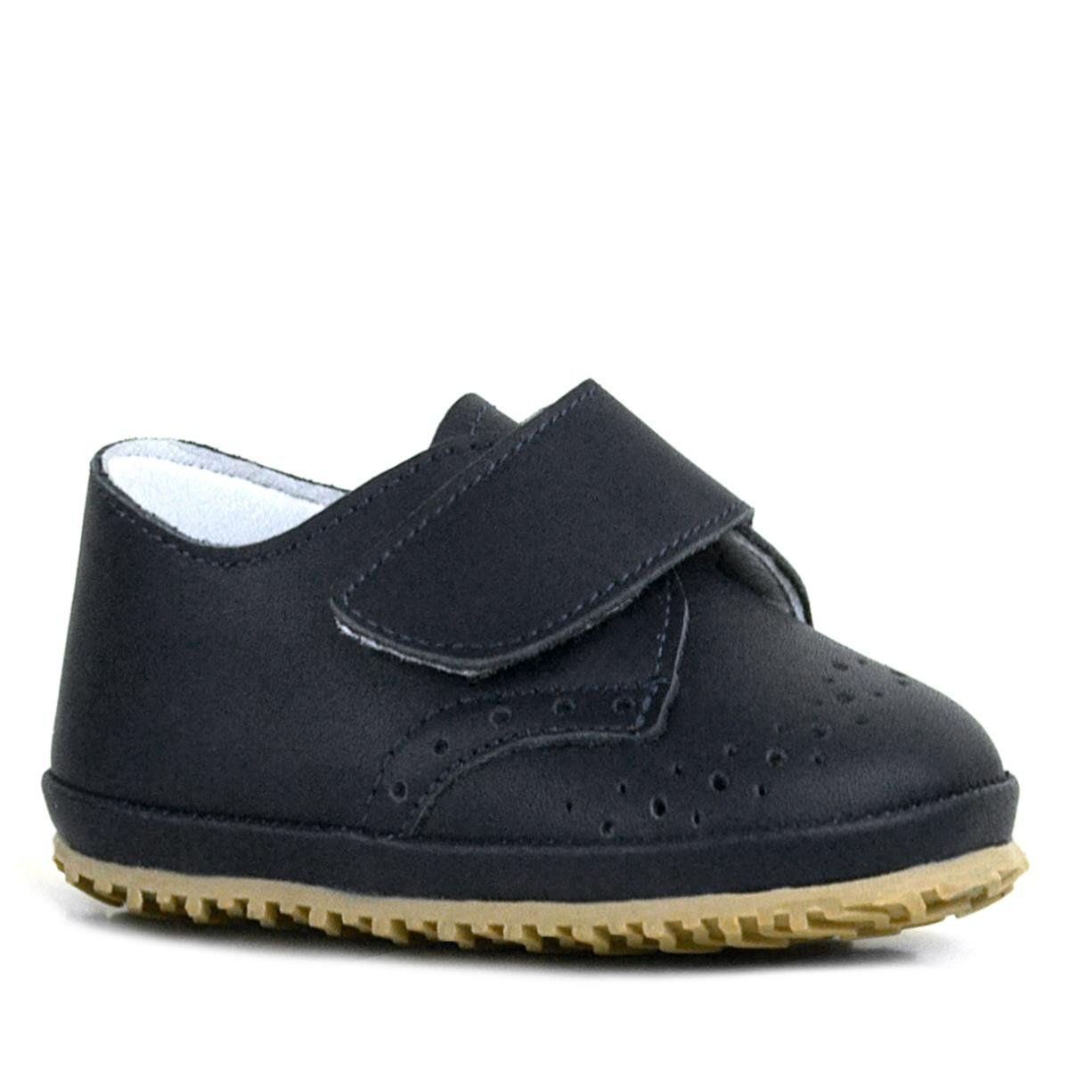 حذاء أطفال من الجلد الطبيعي بشريط فيلكرو أسود - 1