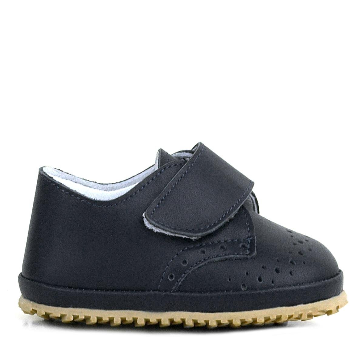 حذاء أطفال من الجلد الطبيعي بشريط فيلكرو أسود - 2
