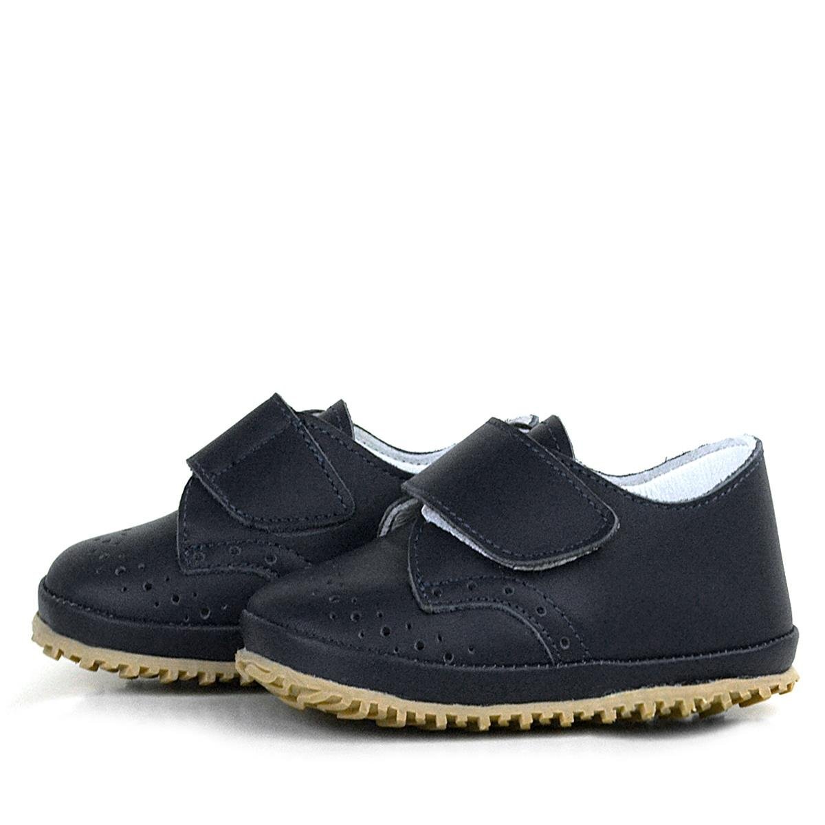 حذاء أطفال من الجلد الطبيعي بشريط فيلكرو أسود - 3
