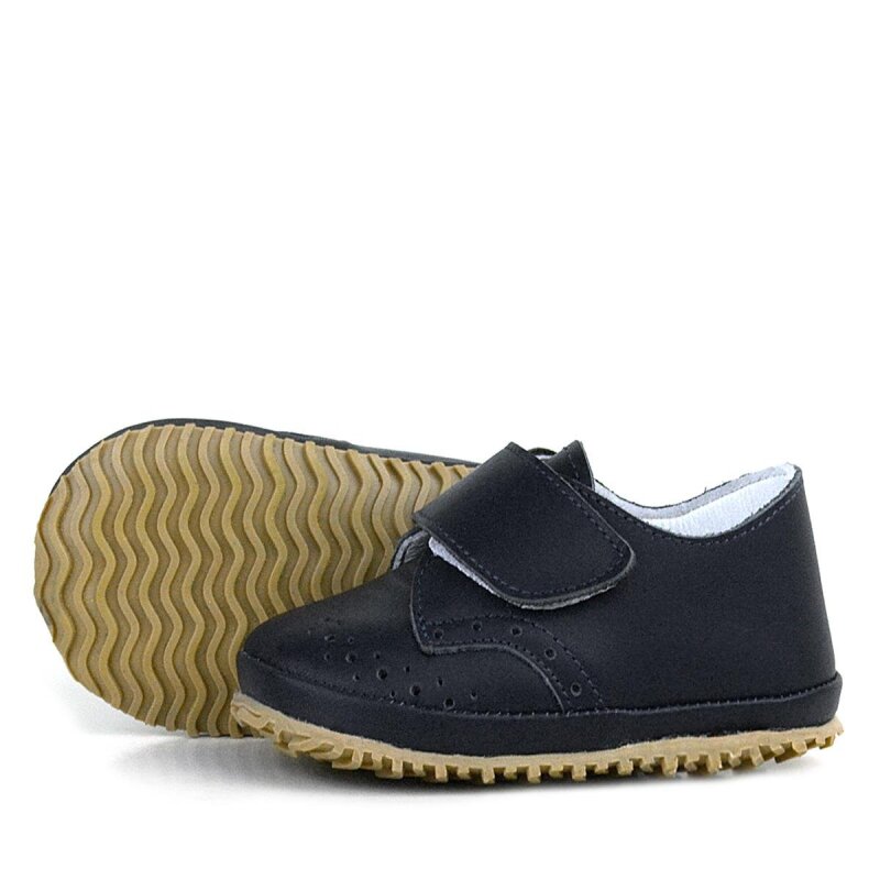 حذاء أطفال من الجلد الطبيعي بشريط فيلكرو أسود - 5