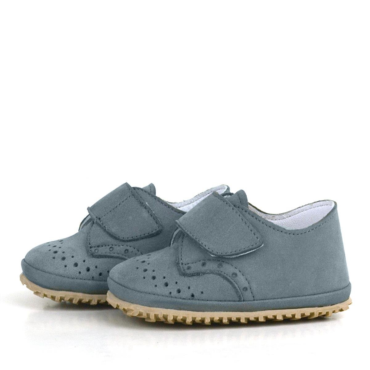 حذاء أطفال من الجلد الطبيعي بشريط فيلكرو رمادي اللون - 5