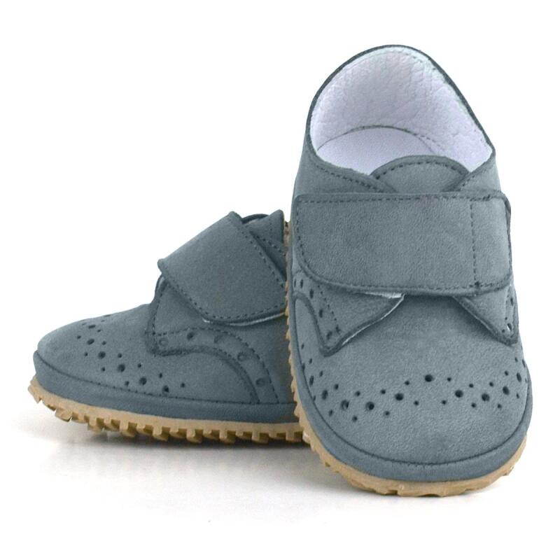 حذاء أطفال من الجلد الطبيعي بشريط فيلكرو رمادي اللون - 7