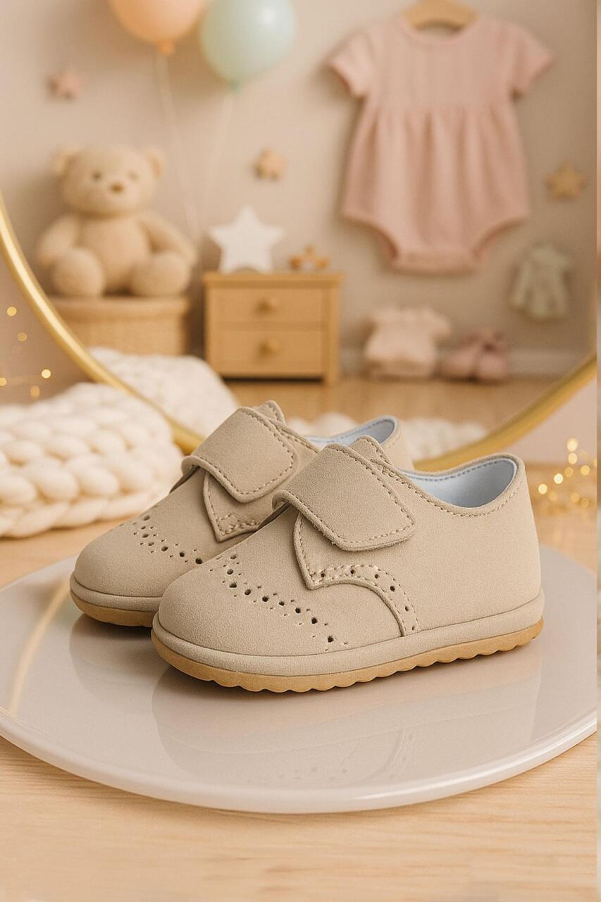 حذاء أطفال من جلد المنك الأصلي مع شريط فيلكرو - 1