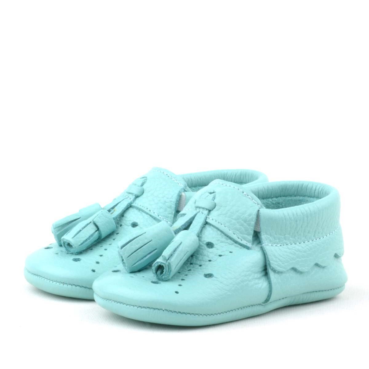 حذاء بيبي بيبا للأطفال من الجلد الطبيعي مع شرابات خضراء مرنة - 4
