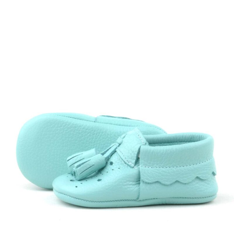 حذاء بيبي بيبا للأطفال من الجلد الطبيعي مع شرابات خضراء مرنة - 6