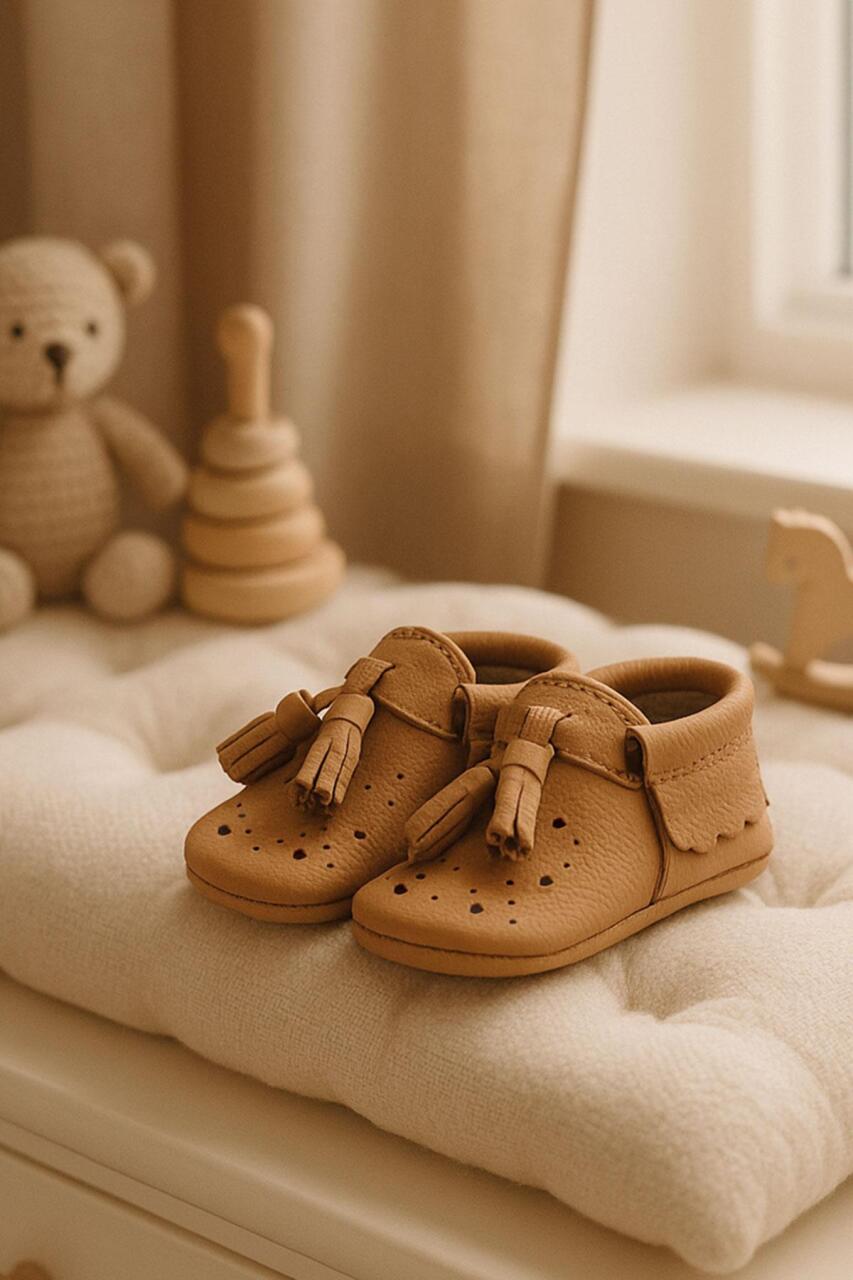 حذاء بيبي بيبا المصنوع من الجلد الطبيعي والمرن والمزين بشراشيب - 1
