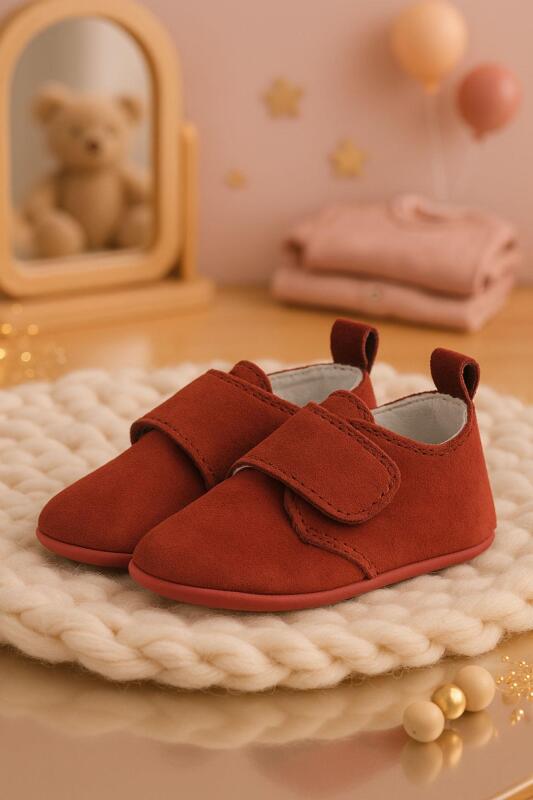 Booba Genuine Leather Burgundy Velcro Baby Booties - hapshoe kids