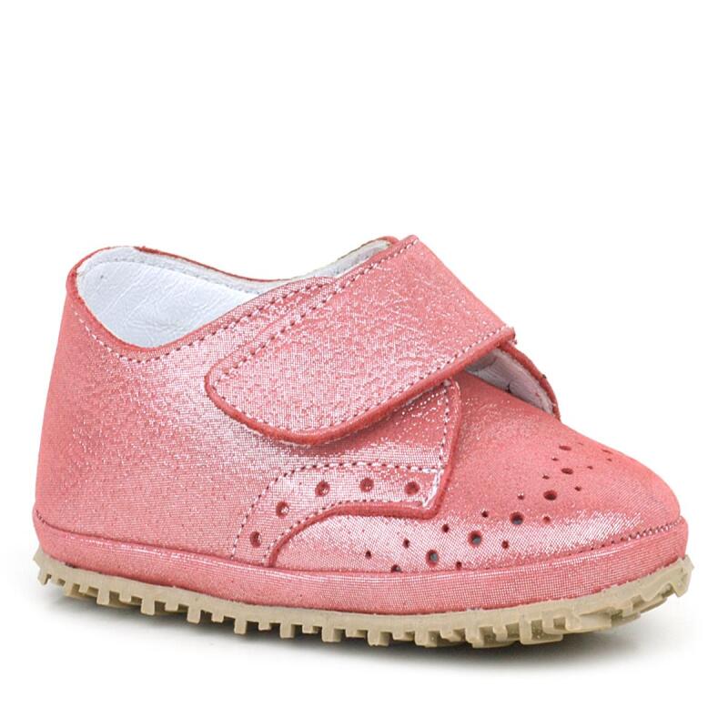 Genuine Leather Pink Glitter Velcro Baby Bootie Shoes - hapshoe kids