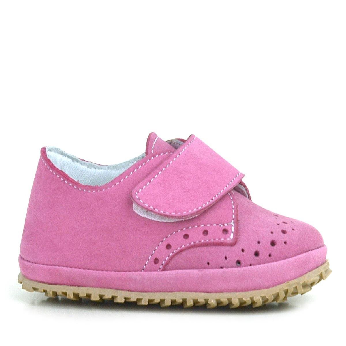 حذاء أطفال وردي من الجلد الطبيعي مزود بشريط فيلكرو - 3