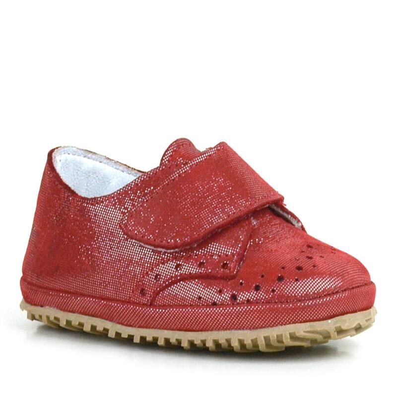 Genuine Leather Red Glitter Velcro Baby Bootie Shoes - hapshoe kids