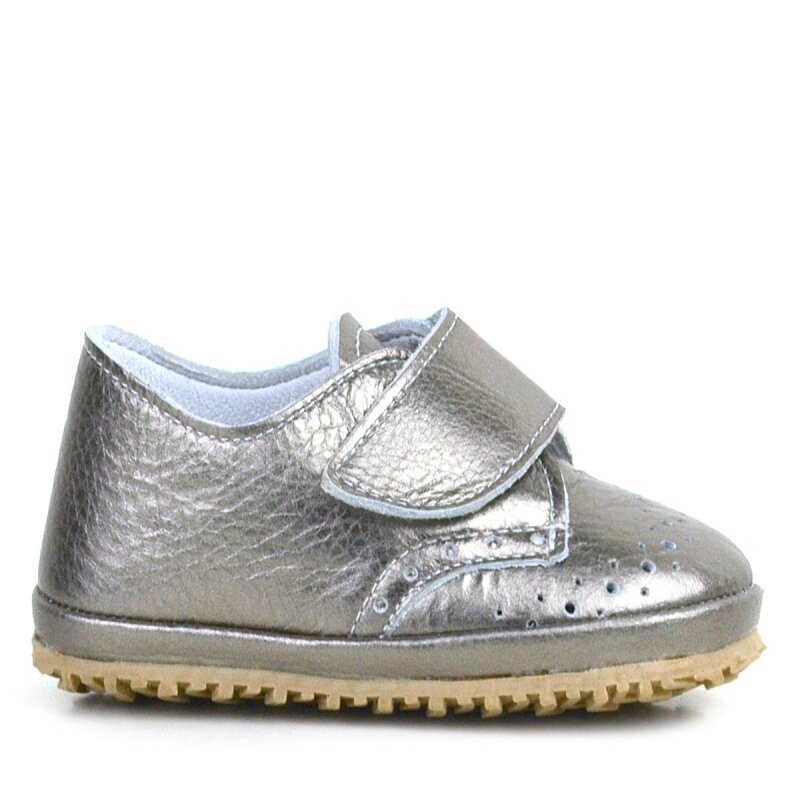 Hakiki Deri Platin Simli Cırtlı Bebek Patik Ayakkabı - 3