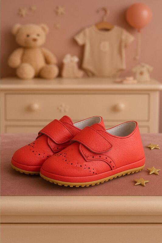 Genuine Leather Pomegranate Blossom Velcro Baby Bootie Shoes - hapshoe kids