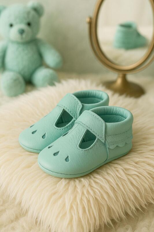 Bubbles Genuine Leather Green Elastic Baby Booties - hapshoe kids
