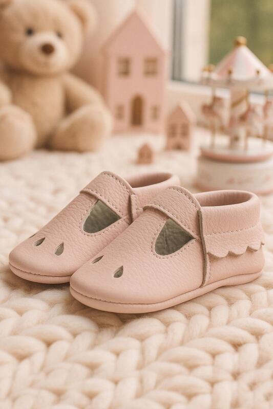Bubbles Genuine Leather Powder Pink Elastic Baby Booties - hapshoe kids