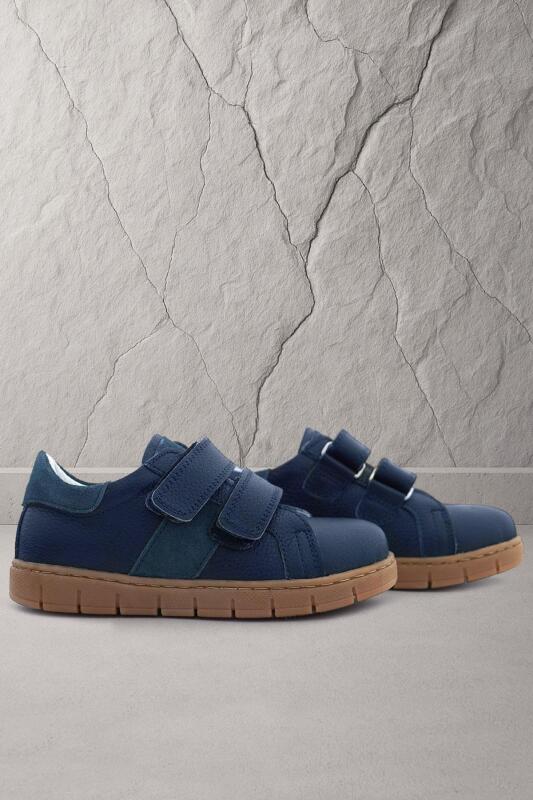 Genuine Leather Navy Blue Velcro Boys' Athletic Shoes - hapshoe kids