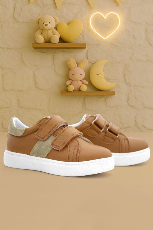 Genuine Leather Tan Velcro Kids' Athletic Shoes - hapshoe kids