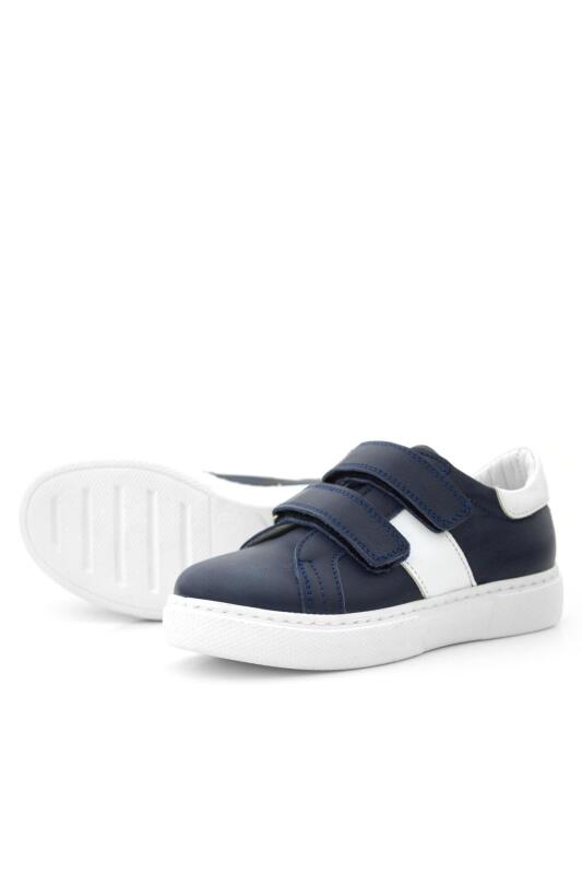 Hakiki Deri Lacivert Beyaz Cırt Cırtlı Erkek Çocuk Spor Ayakkabı - 5