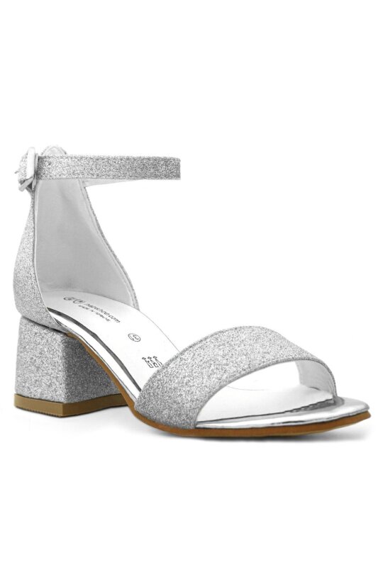 Lilo Simli Gümüş Tek Bantlı Kız Çocuk Topuklu Abiye Ayakkabı - 2