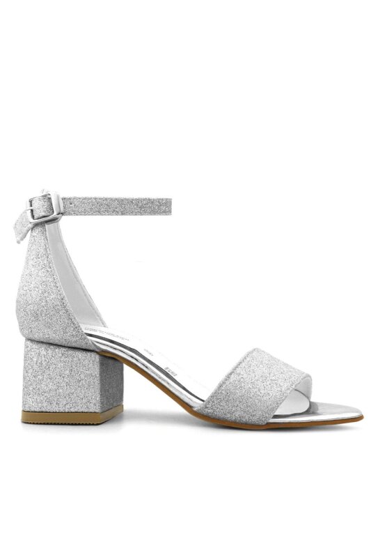 Lilo Simli Gümüş Tek Bantlı Kız Çocuk Topuklu Abiye Ayakkabı - 3