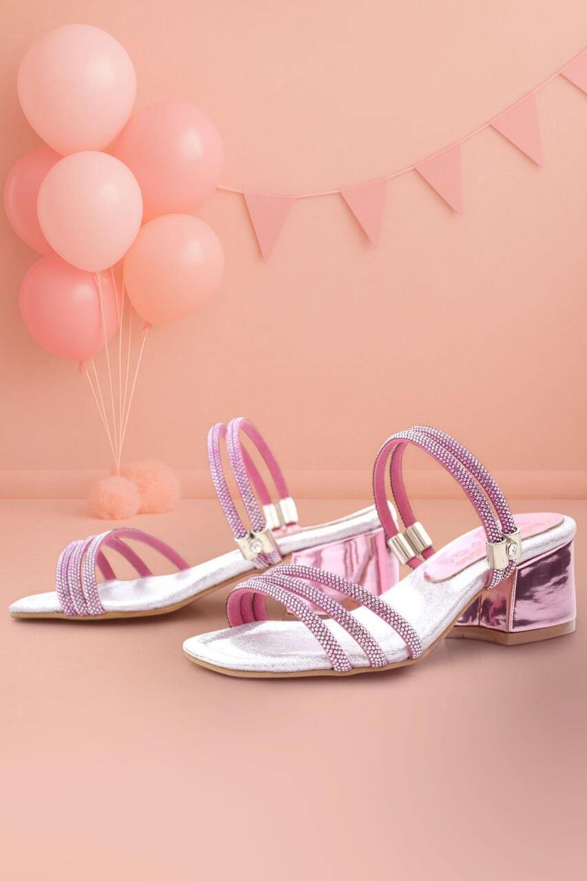 نعال جودي بينك سيلفر ستونيد للبنات بكعب عالٍ - 1