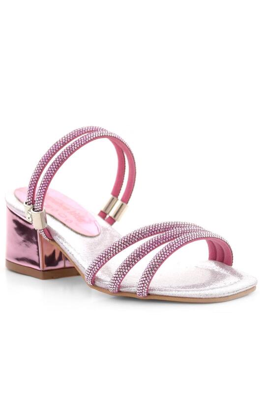 نعال جودي بينك سيلفر ستونيد للبنات بكعب عالٍ - 2