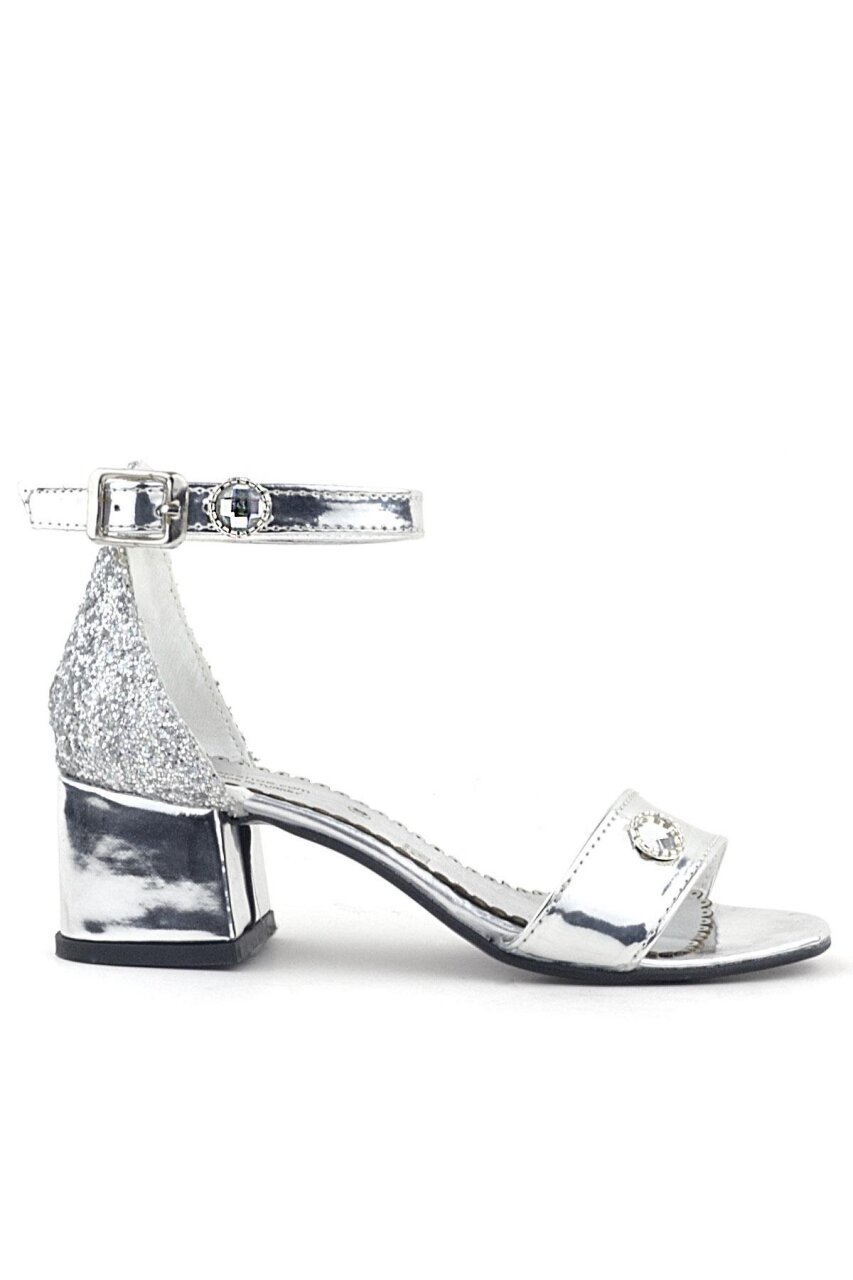 حذاء سهرة لامع بكعب عالٍ ومرصع بالأحجار للفتيات من إلسا باللون الفضي العاكس - 2