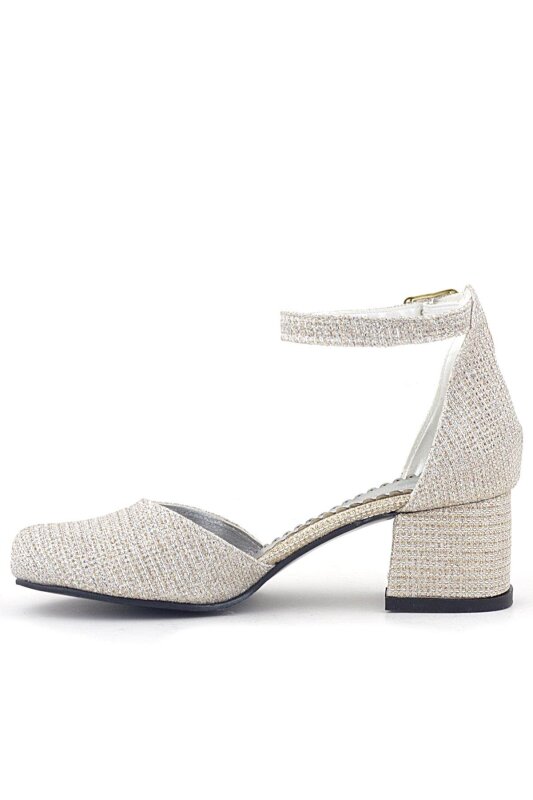 حذاء ميريدا الذهبي اللامع ذو الكعب العالي والمزين باللؤلؤ للبنات - 2