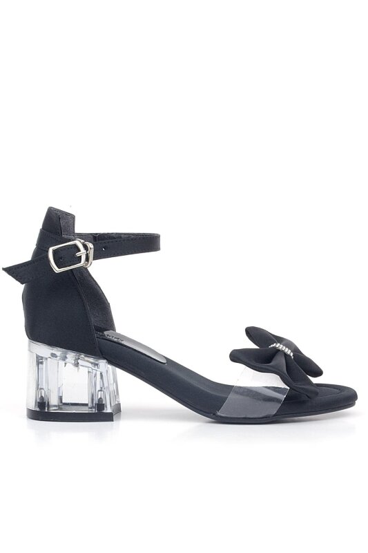 حذاء جيسي بكعب عالٍ مزين بشريط ساتان أسود للبنات - 2