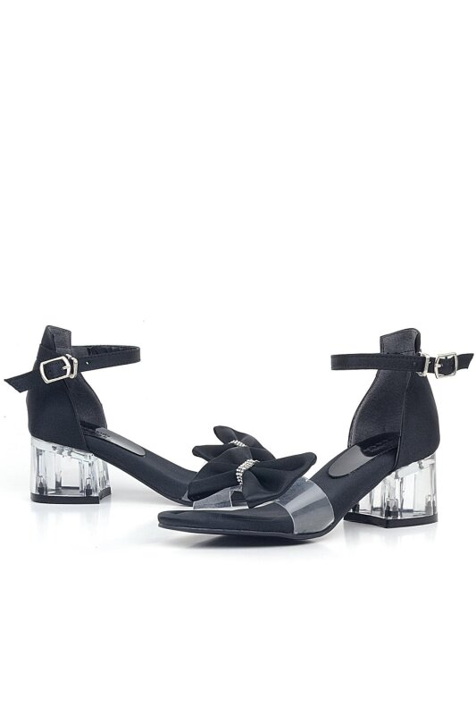 حذاء جيسي بكعب عالٍ مزين بشريط ساتان أسود للبنات - 5