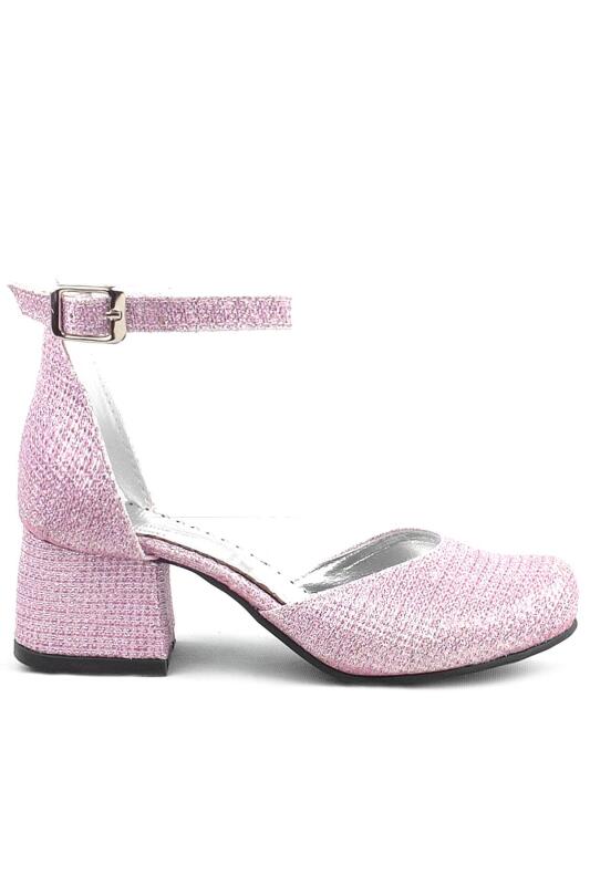 Merida Pink Glittery Chunky Heeled Girls' Shoes - 3