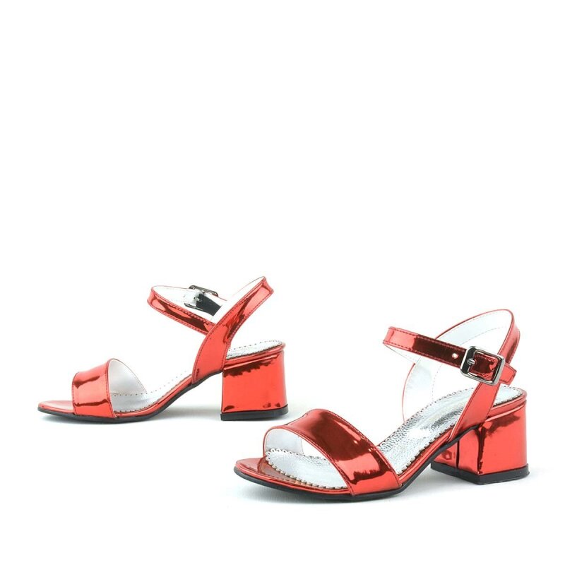 حذاء سهرة بناتي بكعب سميك ومرايا باللون الأحمر - 6