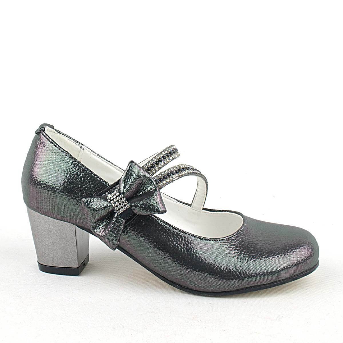 حذاء سهرة بكعب عالٍ مرصع بالأحجار من البلاتين للفتيات - 1