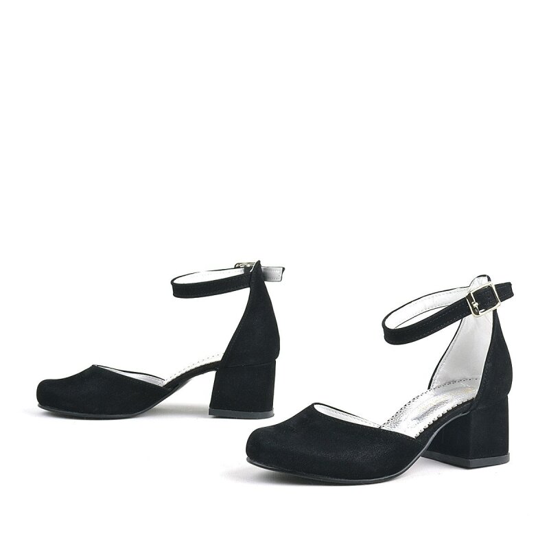 حذاء ميريدا ذو الكعب العالي من الجلد المدبوغ الأسود للبنات - 6