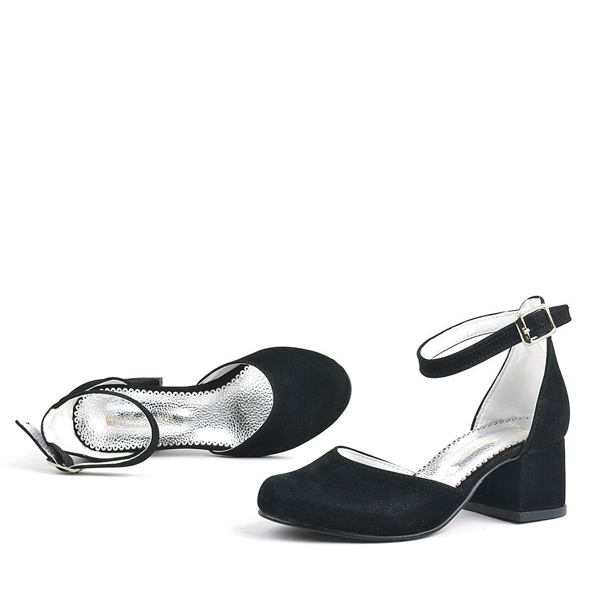 حذاء ميريدا ذو الكعب العالي من الجلد المدبوغ الأسود للبنات - 7