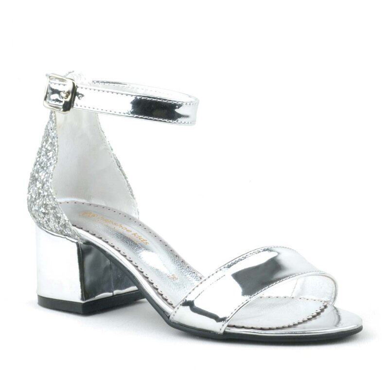 حذاء سهرة لامع فضي لامع للبنات بكعب سميك من إلسا - 2