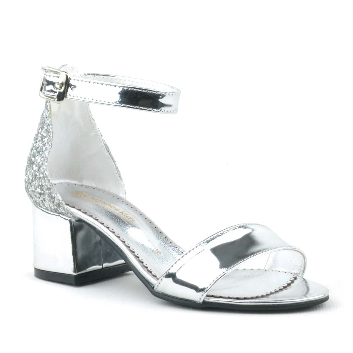 حذاء سهرة لامع فضي لامع للبنات بكعب سميك من إلسا - 2