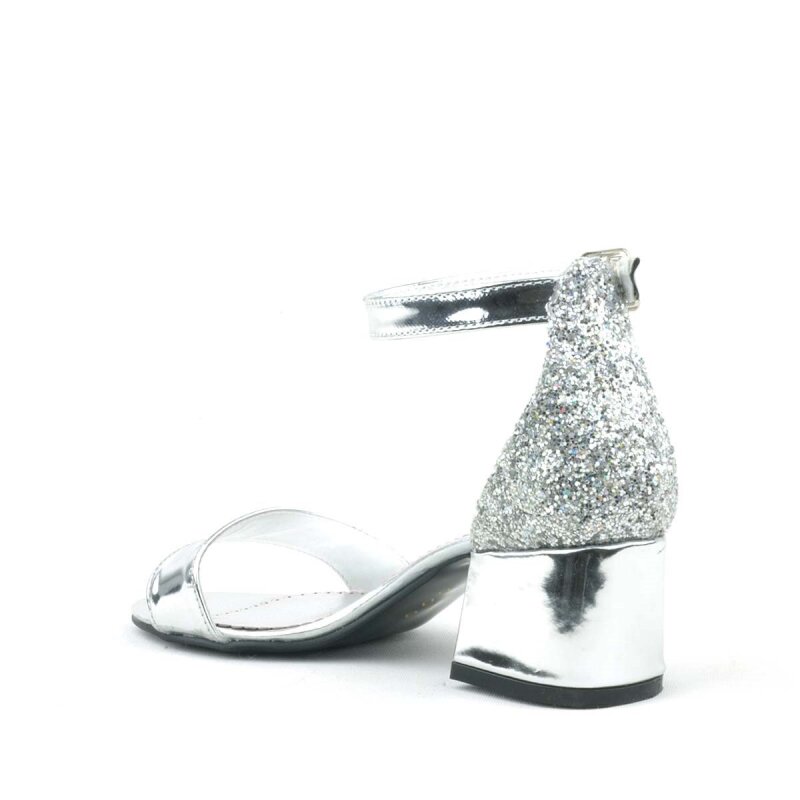 حذاء سهرة لامع فضي لامع للبنات بكعب سميك من إلسا - 4