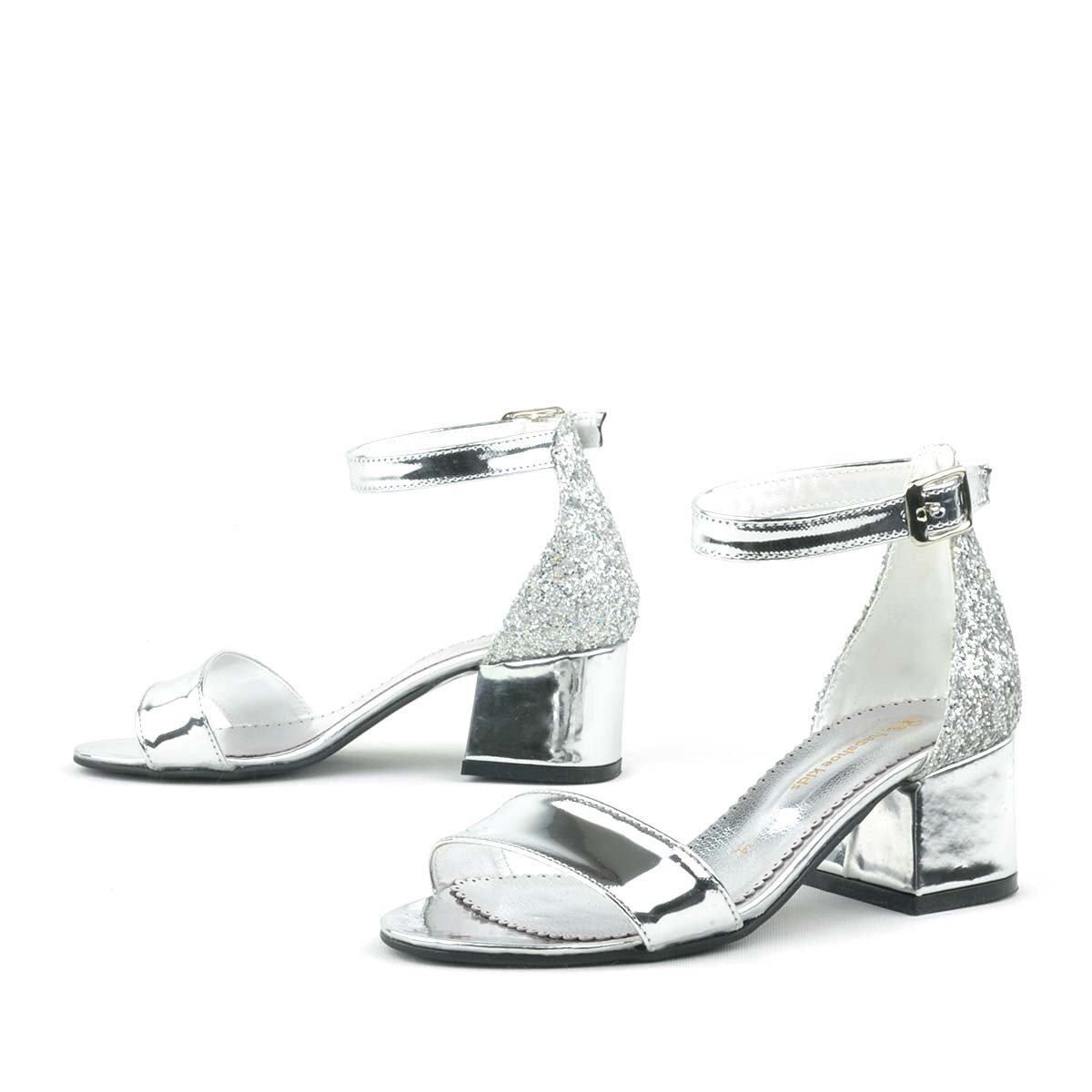 حذاء سهرة لامع فضي لامع للبنات بكعب سميك من إلسا - 6