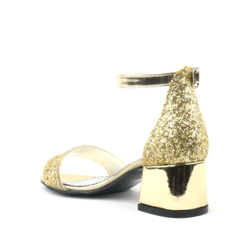 حذاء إلسا الذهبي اللامع ذو الكعب السميك للفتيات المسائيات - 4